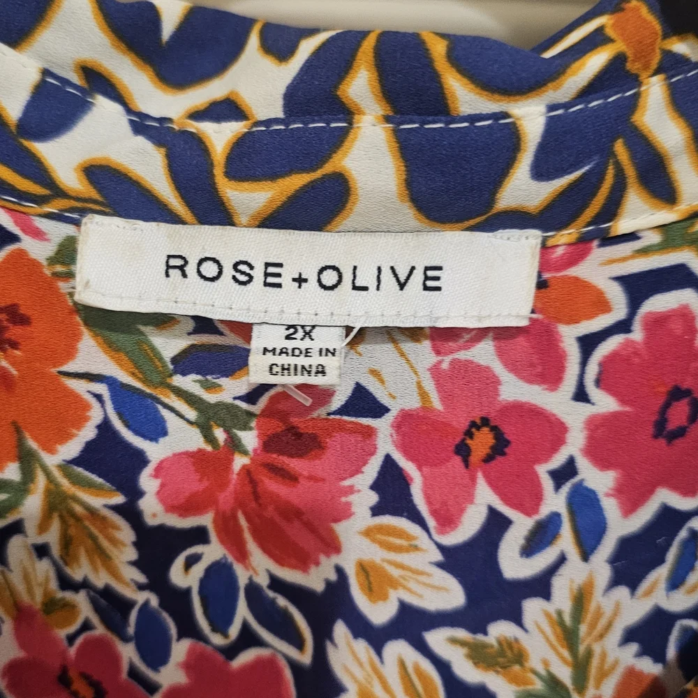 Rose & Olive Floral Button-Up Blouse in Navy, Pink & Orange - Picture 3 of 3